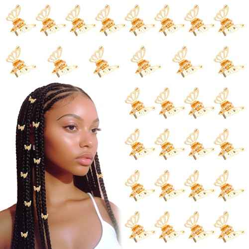 Ouligay 30 Pcs Gold Butterfly Hair Clips for Women,Hair Rings for Braids Accessories,Hollow Butterfly Metal Claw Clips Strong Hold,3D Gold Jewelry for Women Fashion Styling