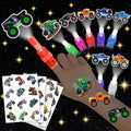 Monster Truck Party Favors Set - 72 PCS LED Lights & Tattoos