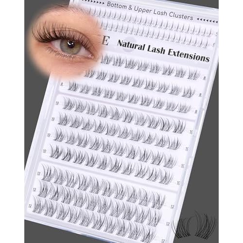 ALICE Natural Short Lash Clusters 8-12mm Eyelash Clusters Wispy Cluster Eyelash Extensions Clear Band Individual Lashes with 5-6mm Bottom Lashes