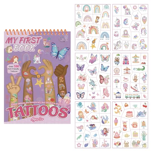 Pre-Cut Temporary Tattoos for Girls, 100+ Butterfly Mermaid Unicorn Tattoos - Waterproof Party Favors Supplies for Birthday, Halloween, Christmas Gift Ideas for Little Girls