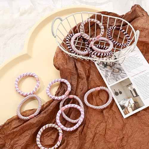 30 Pcs Hair Ties No Damage for Women Girls, High Elastic Braided Hair Ties for Thick Hair, Soft Ponytail Holders, No Crease Hair Bands for Curly Thin Hair Scrunchies (Pink Colors)