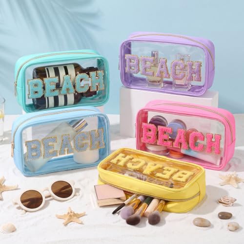 Clear Beach Makeup Bags 15-Pc Set Waterproof Chenille Letter