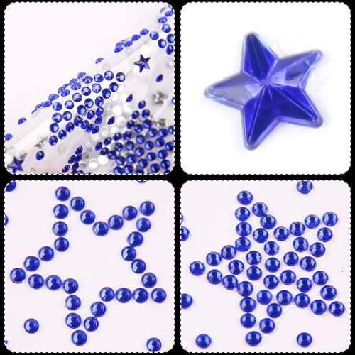 Face Gems 6 Sheets Hair Gems, Self Adhesive Face Jewels Stickers, Red White and Blue Star Festival Face Gems Stick on, 4th of July Rhinestone for Face, Eye, Makeup, Rave Accessories for Kids, Women