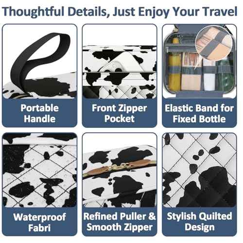 Travel Toiletry Bag for Women with Hanging Hook, Waterproof TSA Approved Cometic Toiletry Bag Organizers Leakproof Make up Bags for Women Cow Print