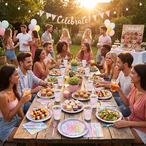 168PCS Katseye Music Girl Group Party Tableware Set for Girls & Fans - Pink & Blue, Serves 24, Gold Glitter Design, Birthday & Celebration Supplies - Variation: Music Girl Group