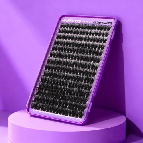 Thick Lash Clusters 180D Mega Volume Lash Extension 12-22mm Long Cluster Eyelashes Volume Individual Lashes D-Curly Faux Mink Eyelash Extension DIY Lash Extension for Beginners by FOINEMYED