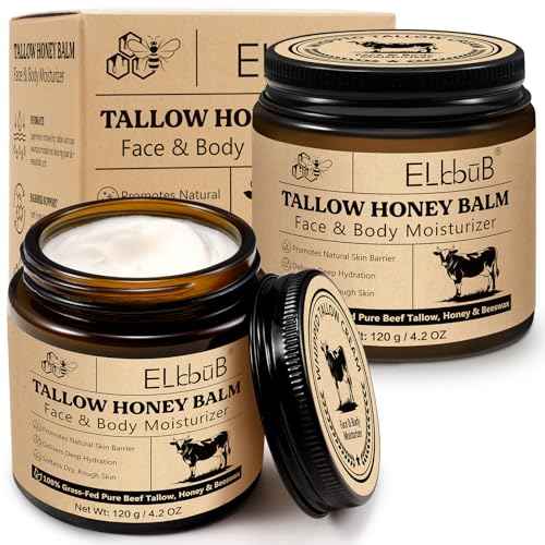 ELBBUB Whipped Tallow Cream for Face & Body - 100% Grass-Fed Beef Tallow, Natural Honey & Beeswax Moisturizer, Deep Hydration & Nourishment, Oil-Free & Unscented, Fast Absorbing