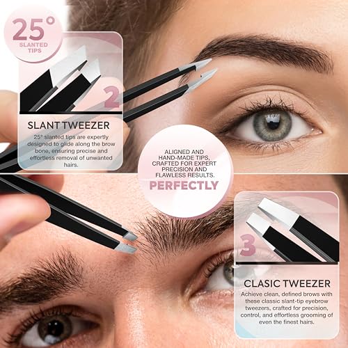 Markhor Black Majesty 4-Piece Tweezer Set for Eyebrows & Hair Removal