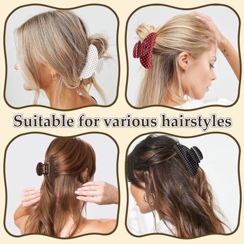 Vovii 4Pcs Polka Dot Hair Claw Clips for Women, Black, Red, White, Brown