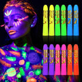 glow in the dark body face paint, 12pcs neon accessories for glow party supplies, UV Crayon Kit neon party decorations for Birthday Party Halloween Masquerade Makeup for Kids Adult