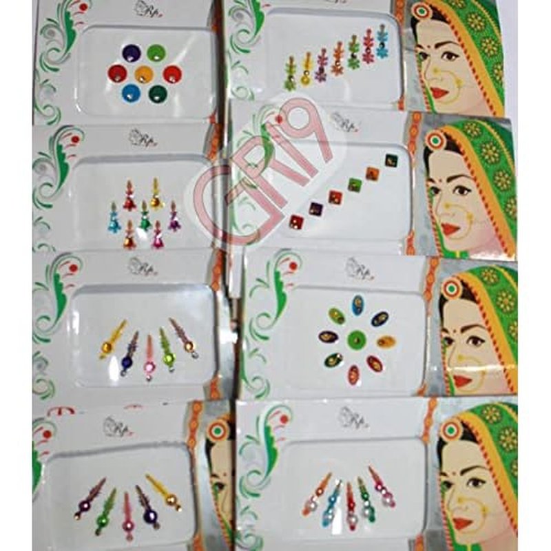 12pc Multiclored Forehead Indian Reusable Bindi Multicolored Bindi with Crystals | Bridal Forehead Decor | Belly Decor | Temporary Tattoo | Body Art | Jewel Decor | Crafts Stickers