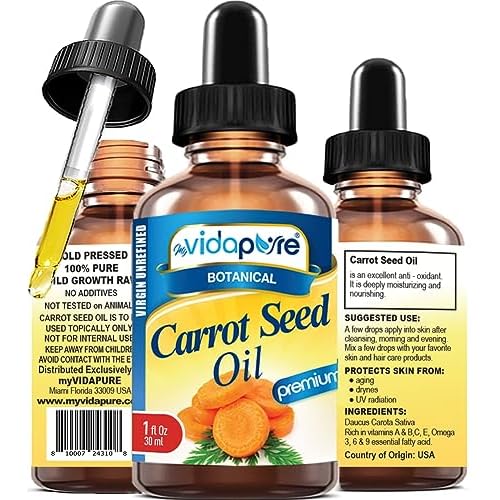 MYVIDAPURE CARROT SEED OIL WILD GROWTH Daucus Carota 100% Pure VIRGIN UNREFINED Undiluted for Skin, Face, Hair, Lip and Nail Care (1 Fl Oz)