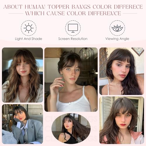 Human Hair Topper with Bangs for Thinning Hair | Clip-In