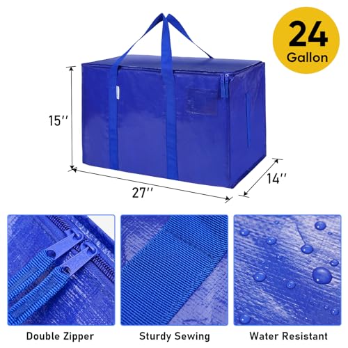 TICONN 4 Pack Extra Large Moving Bags with Zippers & Carrying Handles, Heavy-Duty Storage Tote Moving Boxes for Space Saving