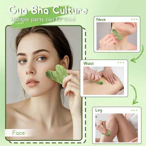 Flagest Gua Sha Facial Tools, Jade Stone Guasha Tool for Face Body, Facial Massage Tool for Jawline Sculpting and Puffiness Reducing, Skin Care Tools for Men Women