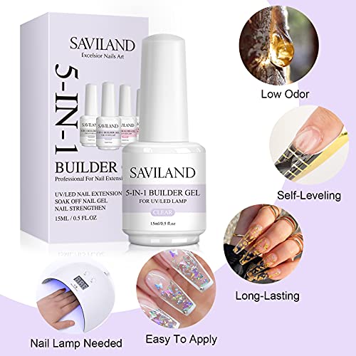 SAVILAND 5-in-1 Clear Builder Nail Gel 15ml for Extensions & Repair, Contains Castor Oil & Vitamin E