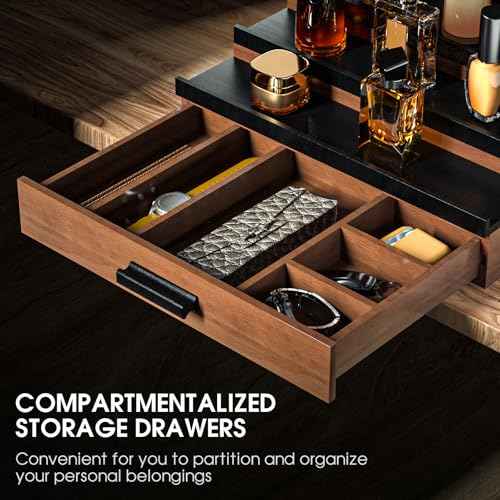 Sephyroth Cologne Organizer 5 Tier of Elegant Bamboo Perfume Organizer for Men with Hidden Storage and Practical Drawer, Perfect for Cologne Display & Gift (5T-WalnutBlack)