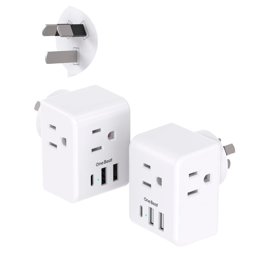 2 Pack Australia New Zealand Power Plug Adapter, Australia Travel Adapter with 3 American Outlets 3 USB Charging Ports (1 USB C), Type I Plug Adapter for US to Australia, Argentina, China