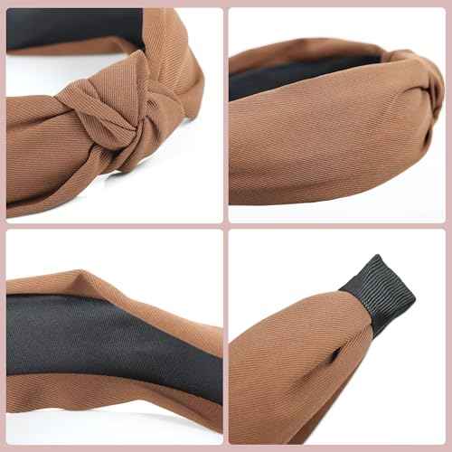 Funtopia Headbands for Women, 9pcs Fashion Knotted Headband Leopard Print Knot Hairband, Cute Wide Headbands for Women Girls Hair Accessories Set(Brown Black White)