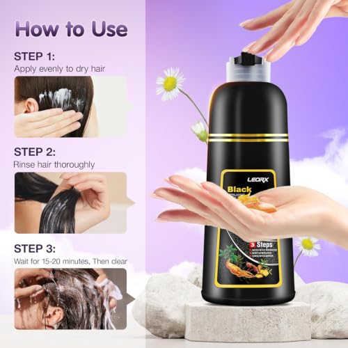 Leorx 3-In-1 Hair Dye Shampoo - Brown, 16.9 Oz
