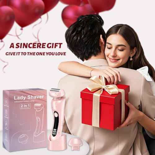 NaTuGi 2 in 1 Electric Shaver for Women Wet Dry Dual Use IPX7 Waterproof with LED Display USB Recharge Dock Dry Use Body Hair Trimmer and Facial Hair Remover for Bikini Underarm Leg Arm Face (Pink)