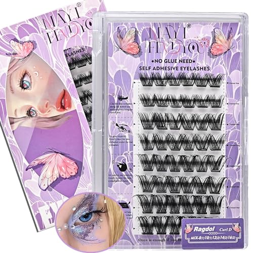 MayIFindYou New 2024 Self Adhesive Eyelashes 48Pcs Reusable Press On Lashes No Glue Needed Self Adhesive Lash Clusters Pre-Glued Eyelashes DIY Lash Extension for Beginners (D-8-16MIX, A01 Ragdoll)