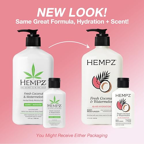 Hempz Herbal Body Moisturizer, Pearl White, Fresh Coconut/Watermelon, 2.25 Ounce