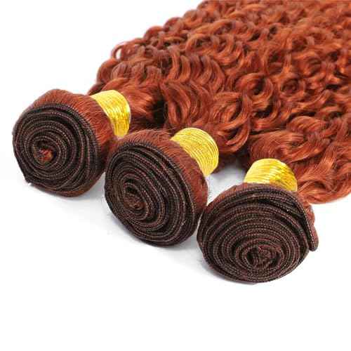 Ginger Orange Curly Human Hair Bundles Color 350 Human Hair Bundles Ginger Kinky Curly Bundles Double Weft Brazilian Remy Hair Wet and Wavy Bundles Silky and Soft for Black Women 10 10 10 Inch