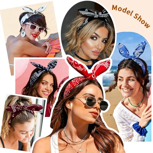 6-Pack Vintage Paisley Knotted Headbands with Adjustable Bow