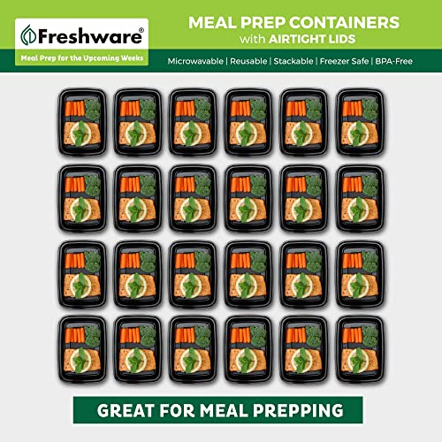 Freshware Meal Prep Containers 15 Count (Pack of 1) Compartment Food Storage Containers with Lids, Bento Box, BPA Free, Stackable, Microwave/Dishwasher/Freezer Safe (28 oz) (Color May Vary)