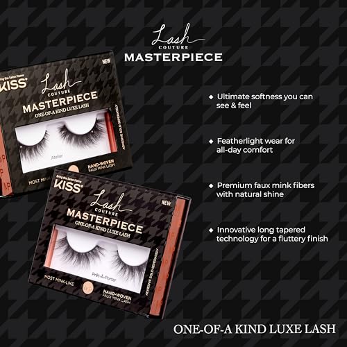 KISS Lash Couture Masterpiece Hand-Woven Faux Mink False Eyelashes, Style ¡®Avant-Garde¡¯, 12mm, Easy to Apply, Reusable, Vegan, Cruelty Free, 1 Pair Strip Lashes