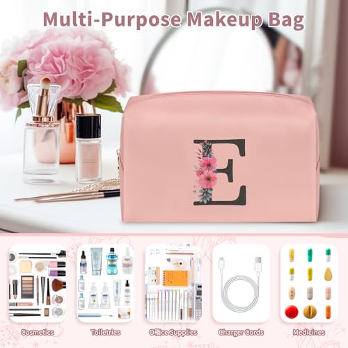 Personalized Initial Makeup Bag for Women, Small Cosmetic Organizer