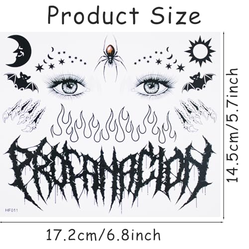 8Pcs Gothic Halloween Temporary Tattoos - Witch Zombie
