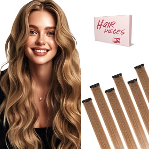 6PCS Clip in Hair Extensions Real Human Hair, Short Hairpieces for Women Single Clip Ins to add Highlights & Volume, No Tangle & Smooth,20 Inch 44g #06 Light Brown