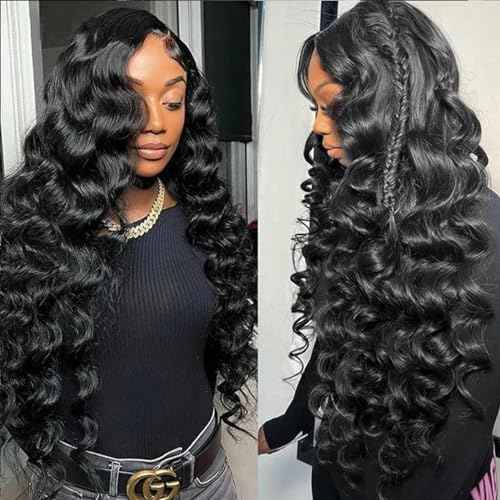 250% Density HD Full Lace Front Wigs Human Hair Loose Wave 100% Real Human Hair 15A Full 13x4 Large Lace Space Loose Deep Wave Wig, No Synthetic Blend Tangle Free Shedding Free Triple Lifespan 3X