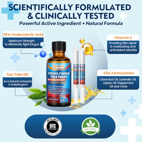Kakalsa Extra Strength Toenail Fungus Treatment Kit with 25% Undecylenic Acid & Nail Repair Pens