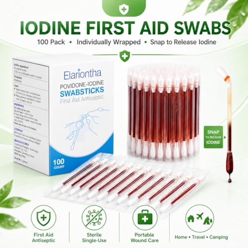 100 Povidone Iodine Swabsticks - Individually Sealed & Pre-Moistened First Aid