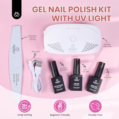 Beetles White Gel Nail Polish Kit with UV Light - 5 Pcs DIY Starter Set