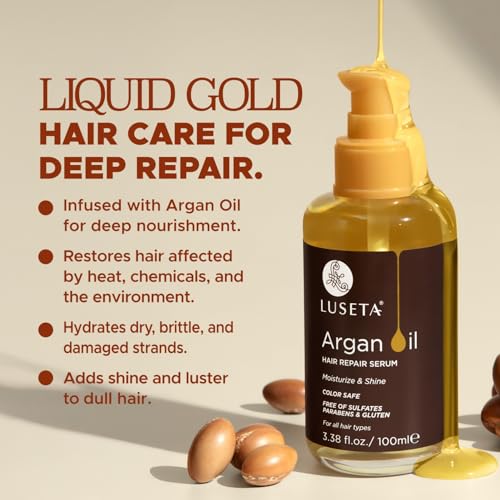 LUSETA Pure Argan Oil Hair Serum for Frizz Control - 3.38 Fl Oz