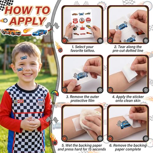 96 Pre-Cut Race Car Temporary Tattoos for Kids