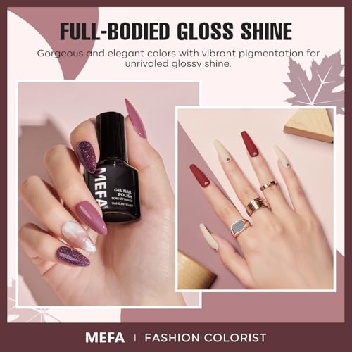 MEFA 12 Colors Gel Nail Polish Set - Soak Off Burgundy & Gold Glitter