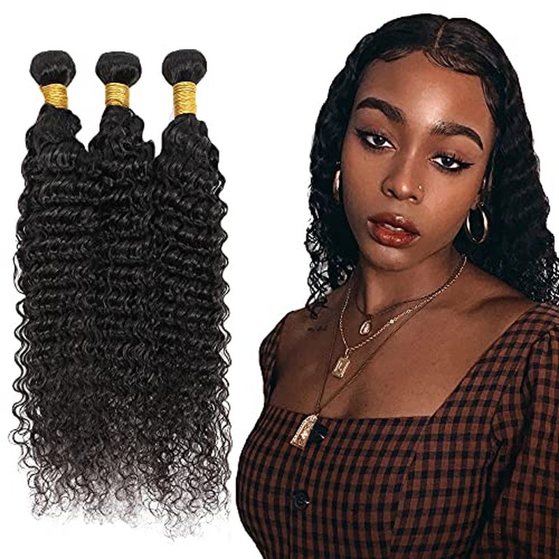 #1B Deep Wave Human Hair Bundles 34 Inch, 3 Pack