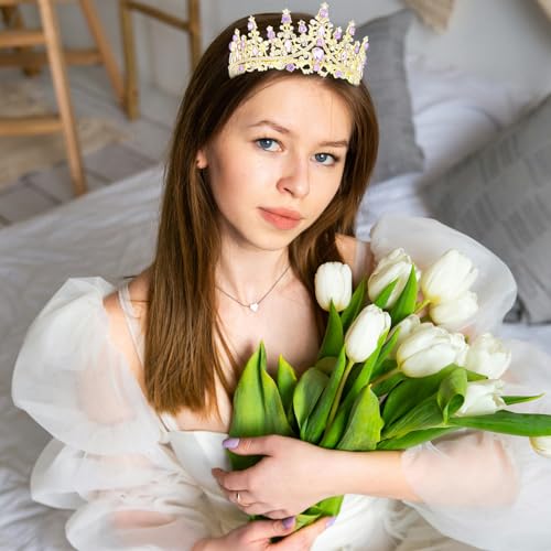 Gold Princess Crown Tiara with Crystals for Women
