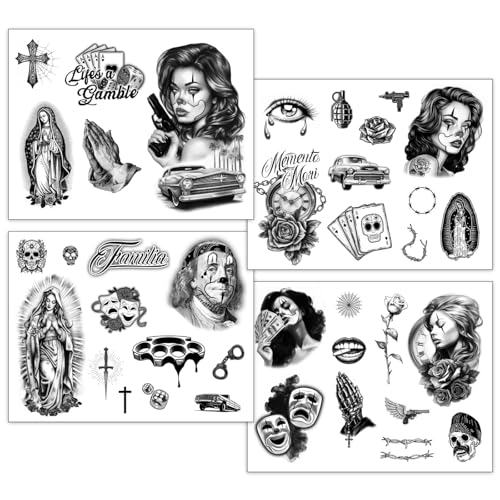 Los Vatos Chicano Temporary Tattoos - 38 Hand-Drawn Designs