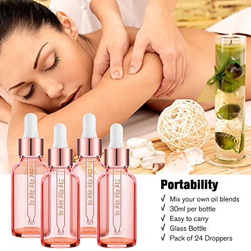 PrettyCare 4 Pack 1oz Rose Glass Dropper Bottles Essential Oils