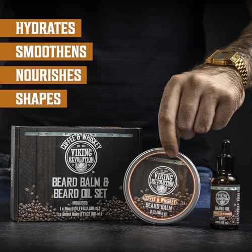 Viking Revolution Coffee and Whiskey Beard Balm for Men (2oz) and Beard Oil (1 fl oz) Kit - With Argan and Jojoba Oils - Soften and Moisturize - Stocking Stuffers for Men