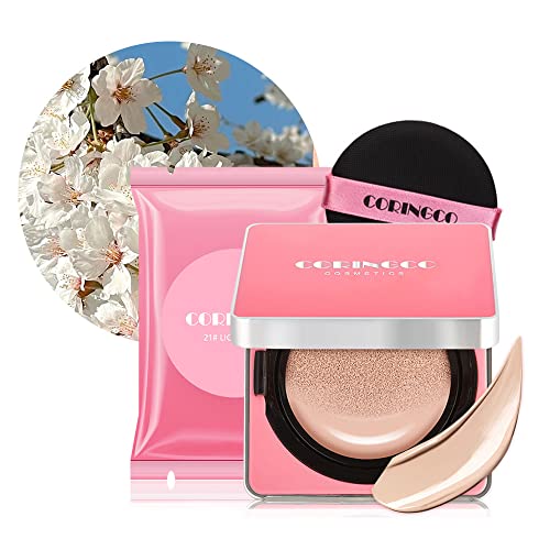 CORINGCO K beauty Makeup Air BB Cushion SPF50+ PA+++ Moisture Cherry Blossom Water Cushion #21 + Refill 0.5floz