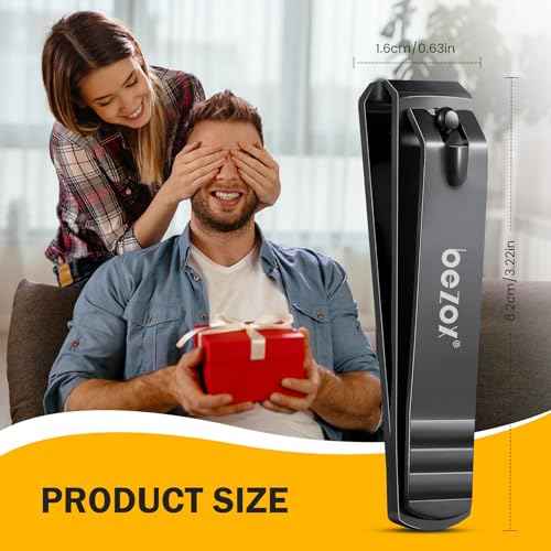 BEZOX Large Toe Nail Clippers for Thick Nails - Straight Edge Nails Clipper for Men, Toenails Clipper for Seniors, Heavy Duty Stainless Steel Fingernail Clippers for Women, Thick Toenails Tool - Black