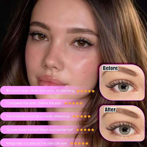 Bottom Lash Clusters Natural Wispy Clear Band J Curl 4-8mm