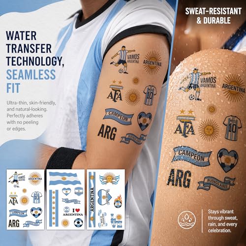 Argentina Flag Temporary Tattoos for 2026 Soccer Fans